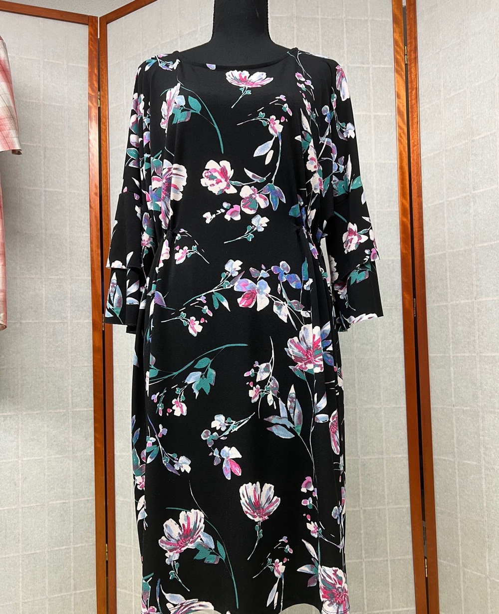 Motherhood Maternity Black Floral Midi Dress with Pink & Teal Accents